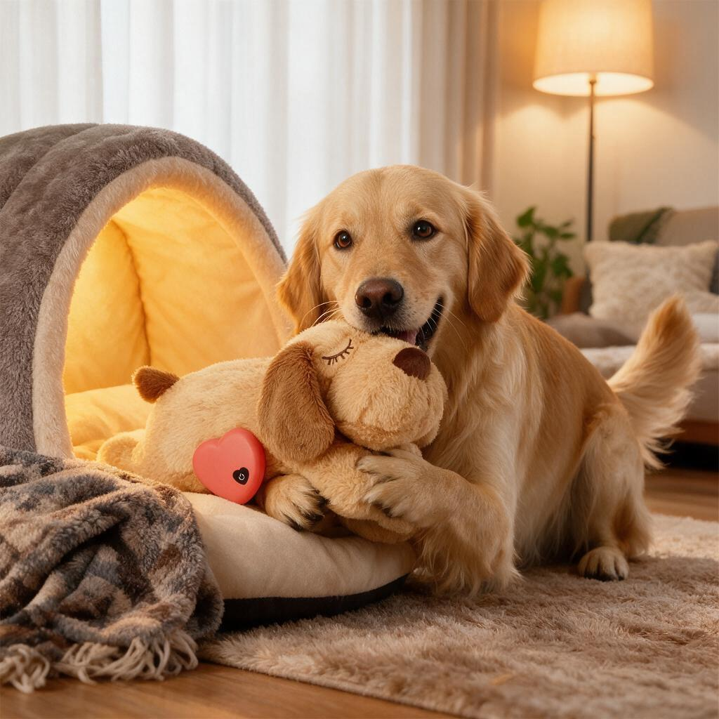 Heeipaw Heartbeat Puppy Toy – Cozy Plush Companion For Comfort, Play & Relaxation，2xAAA Batteries(Not included)