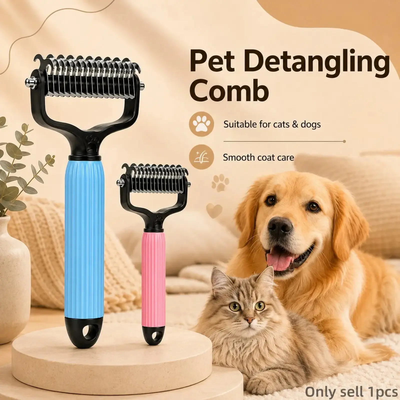 Heeipaw Dog Grooming Comb – Groomer Tools, Stainless Steel Double-Sided Shedding Grooming Kit, Mat-Tamer Teeth for Detangling Ma