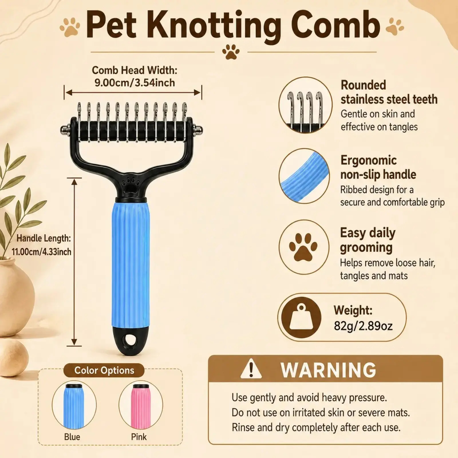 Heeipaw Dog Grooming Comb – Groomer Tools, Stainless Steel Double-Sided Shedding Grooming Kit, Mat-Tamer Teeth for Detangling Ma