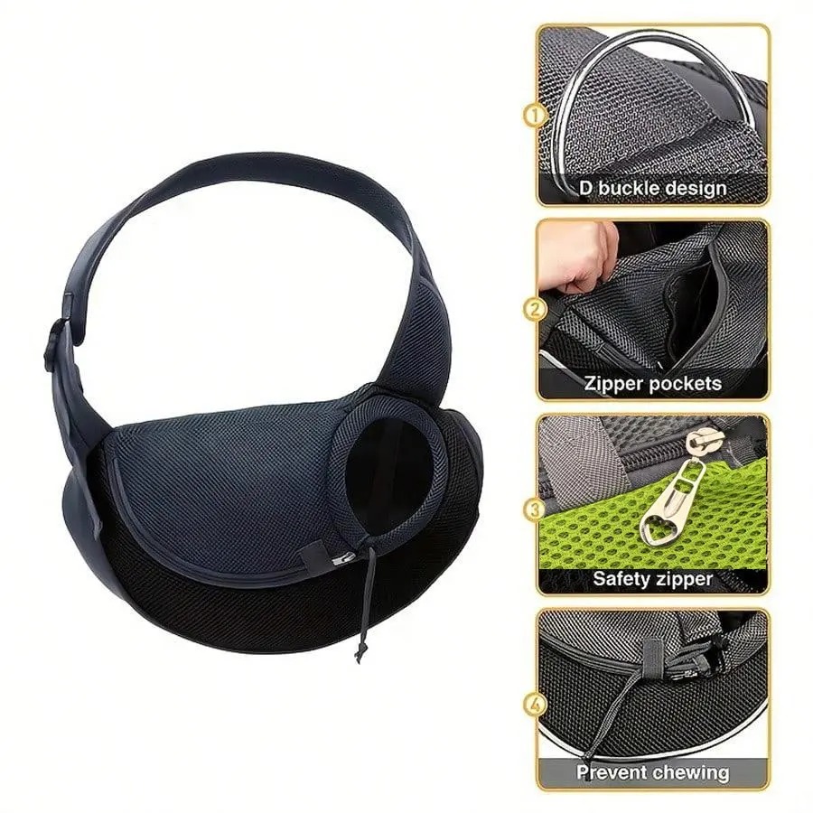 Heeipaw Breathable Dog Sling Carrier, Portable Travel Pet Sling Shoulder Bag Carrier, Dog Bag for Travel