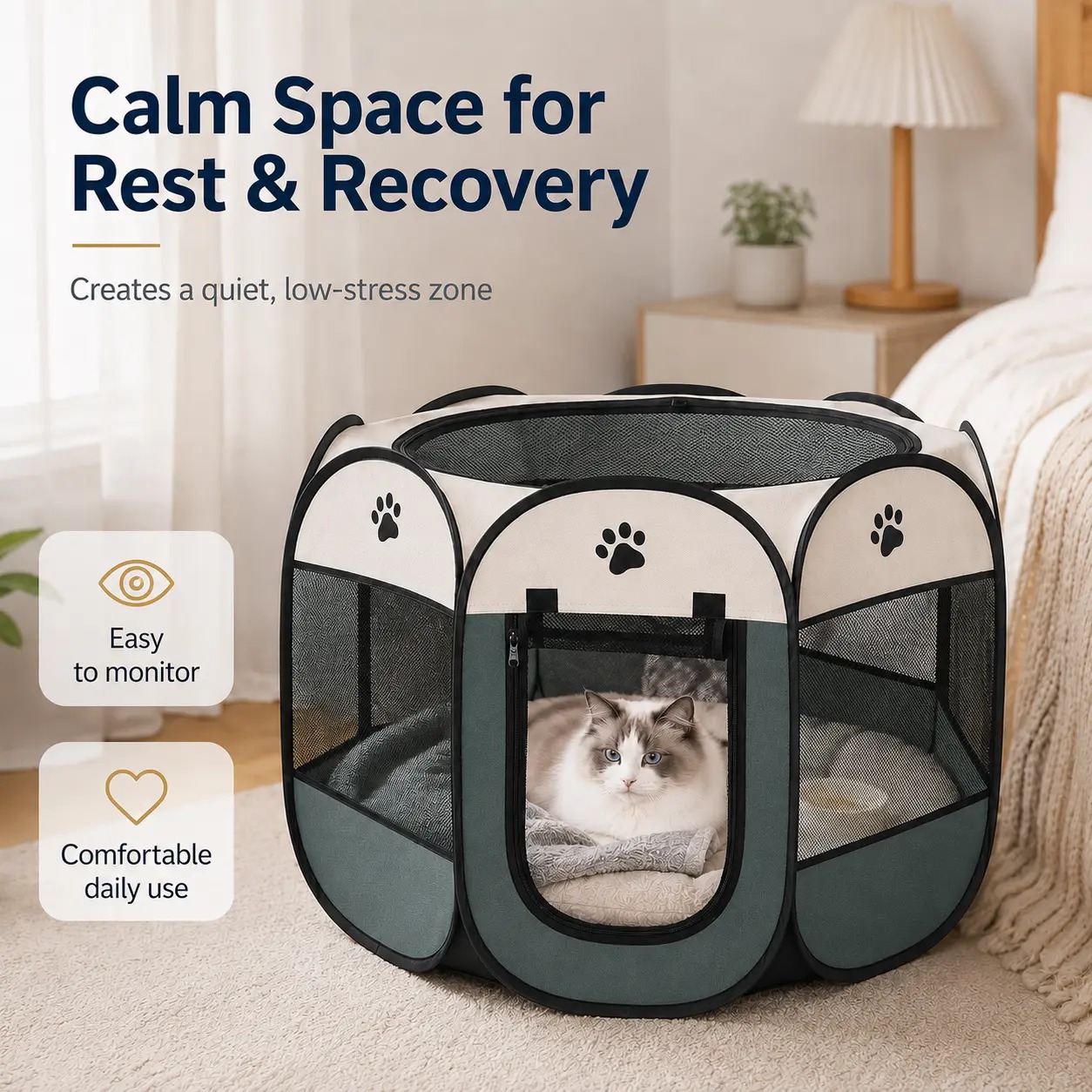 Heeipaw Dog Cat Playpen, Puppy Pet Playpen Indoor for Small Dogs Tent Crates Cage Outdoor