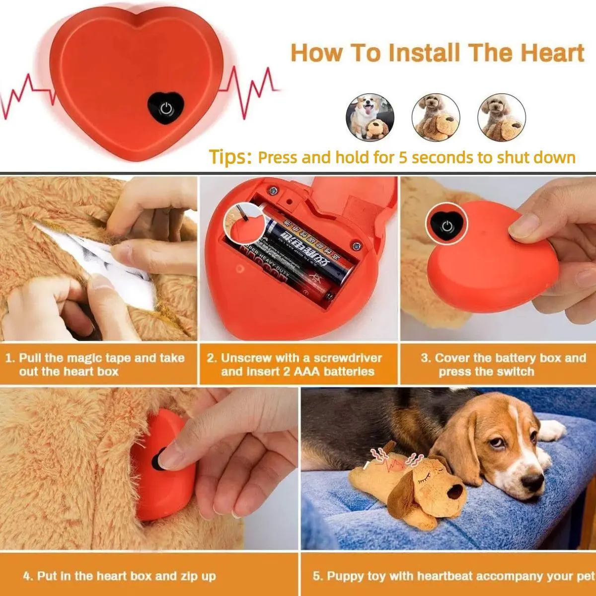 Heeipaw Heartbeat Puppy Toy – Cozy Plush Companion For Comfort, Play & Relaxation，2xAAA Batteries(Not included)