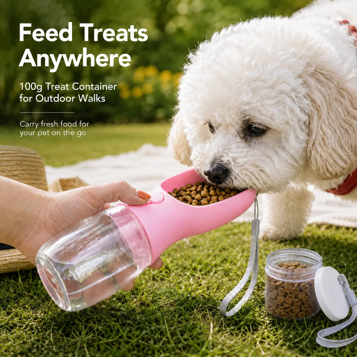Heeipaw Portable Dog Water Bottle, 2-in-1 Pet Travel Water Bottle & Food Feeder, Leakproof Outdoor Drinking Cup For Dogs