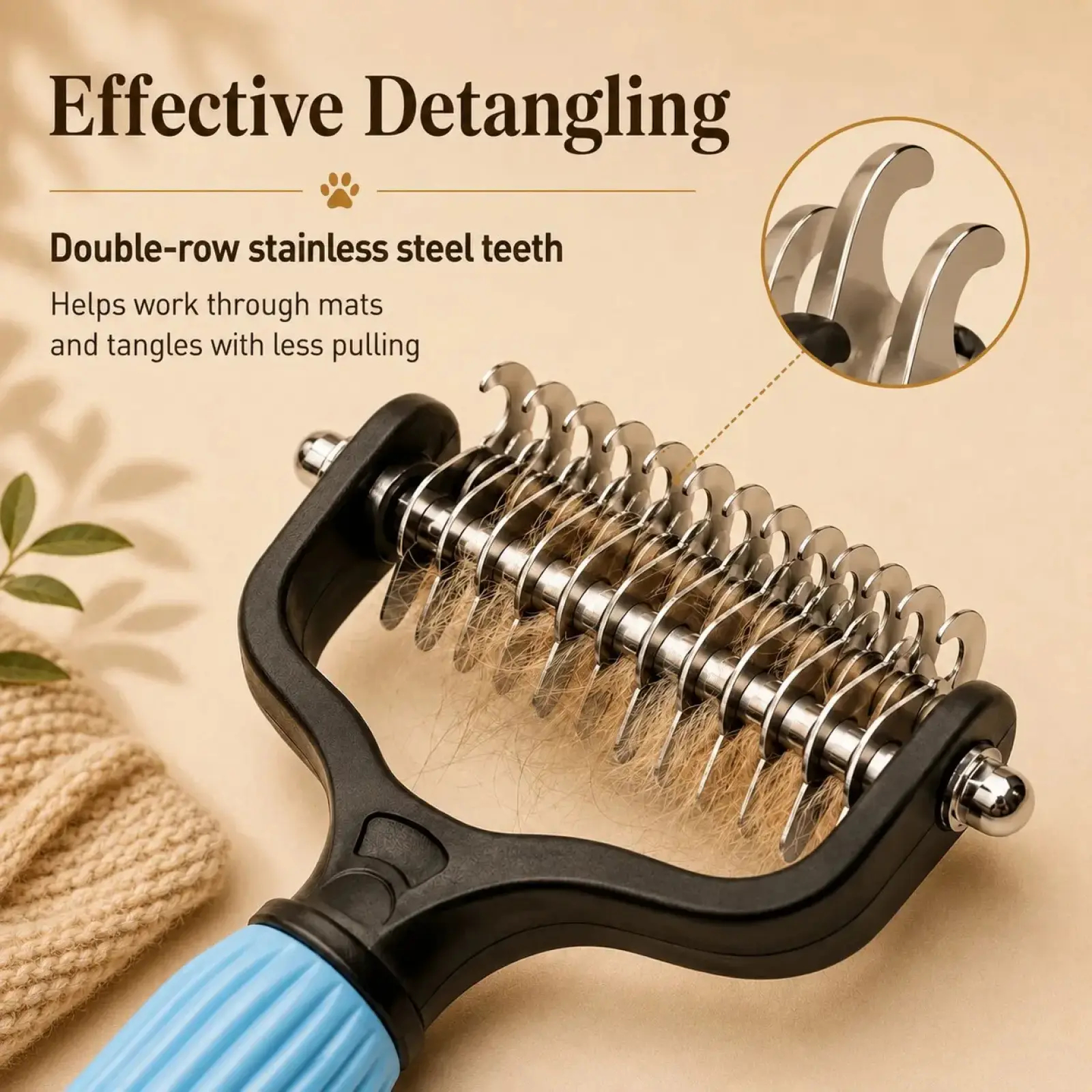 Heeipaw Dog Grooming Comb – Groomer Tools, Stainless Steel Double-Sided Shedding Grooming Kit, Mat-Tamer Teeth for Detangling Ma