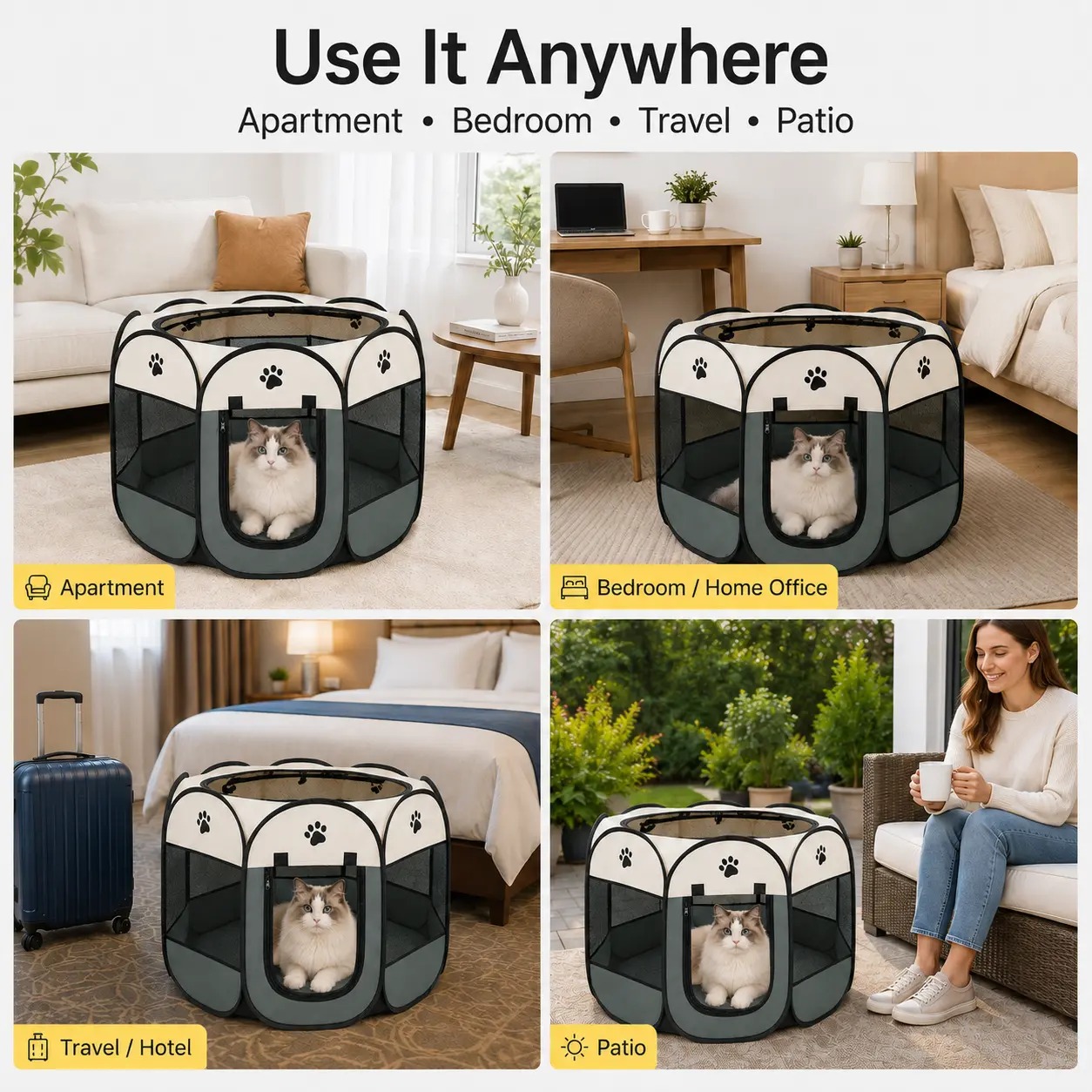 Heeipaw Dog Cat Playpen, Puppy Pet Playpen Indoor for Small Dogs Tent Crates Cage Outdoor