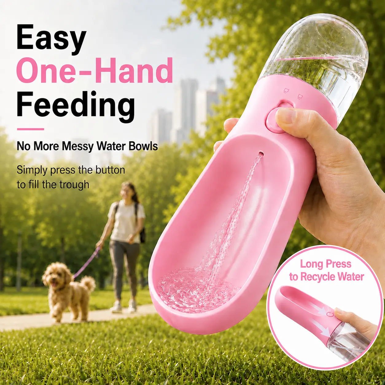 Heeipaw Portable Dog Water Bottle, 2-in-1 Pet Travel Water Bottle & Food Feeder, Leakproof Outdoor Drinking Cup For Dogs