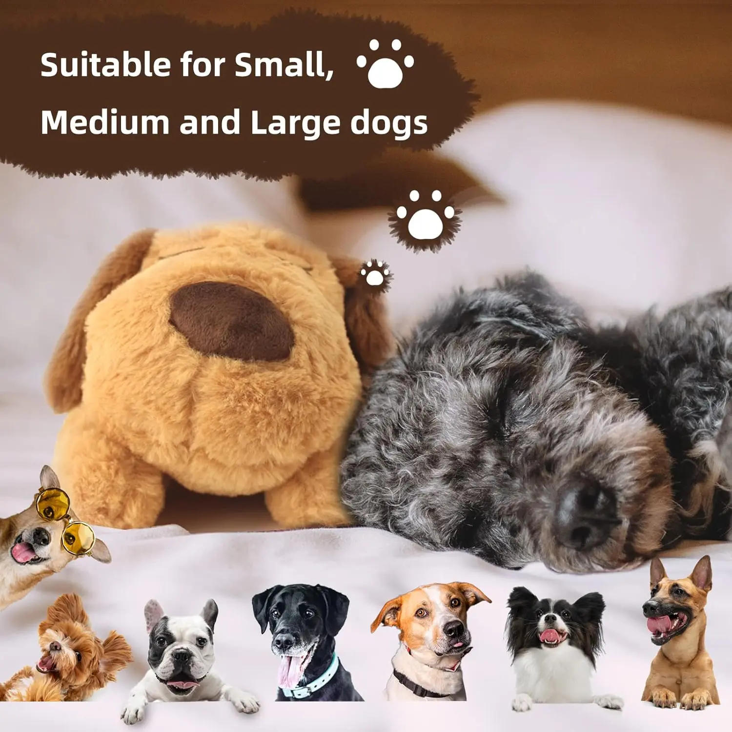 Heeipaw Heartbeat Puppy Toy – Cozy Plush Companion For Comfort, Play & Relaxation，2xAAA Batteries(Not included)