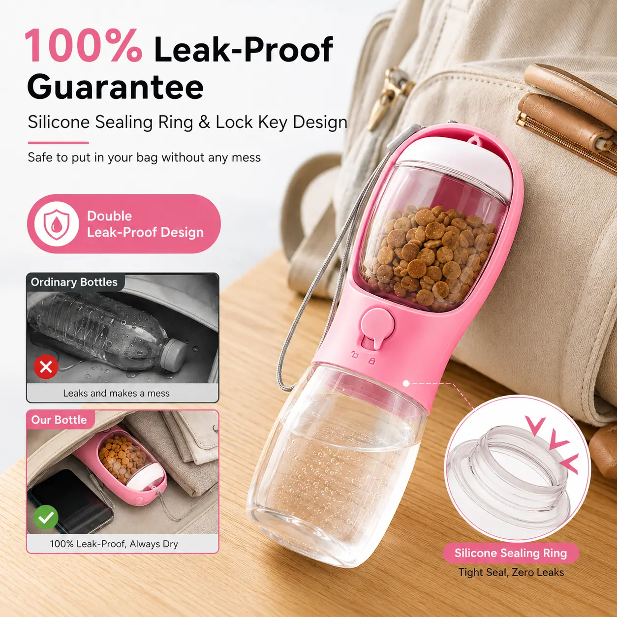 Heeipaw Portable Dog Water Bottle, 2-in-1 Pet Travel Water Bottle & Food Feeder, Leakproof Outdoor Drinking Cup For Dogs