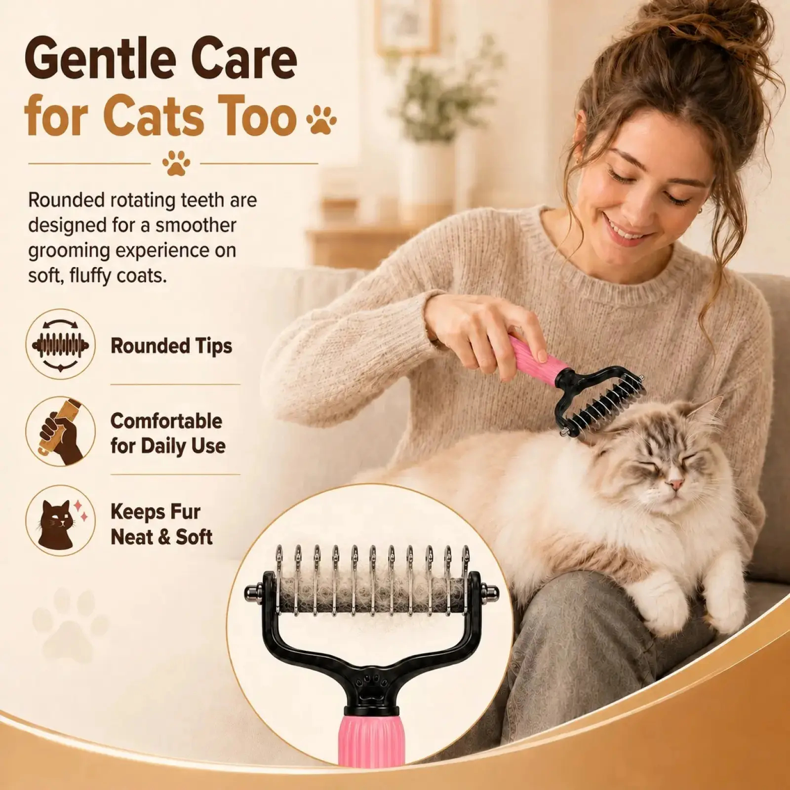 Heeipaw Dog Grooming Comb – Groomer Tools, Stainless Steel Double-Sided Shedding Grooming Kit, Mat-Tamer Teeth for Detangling Ma