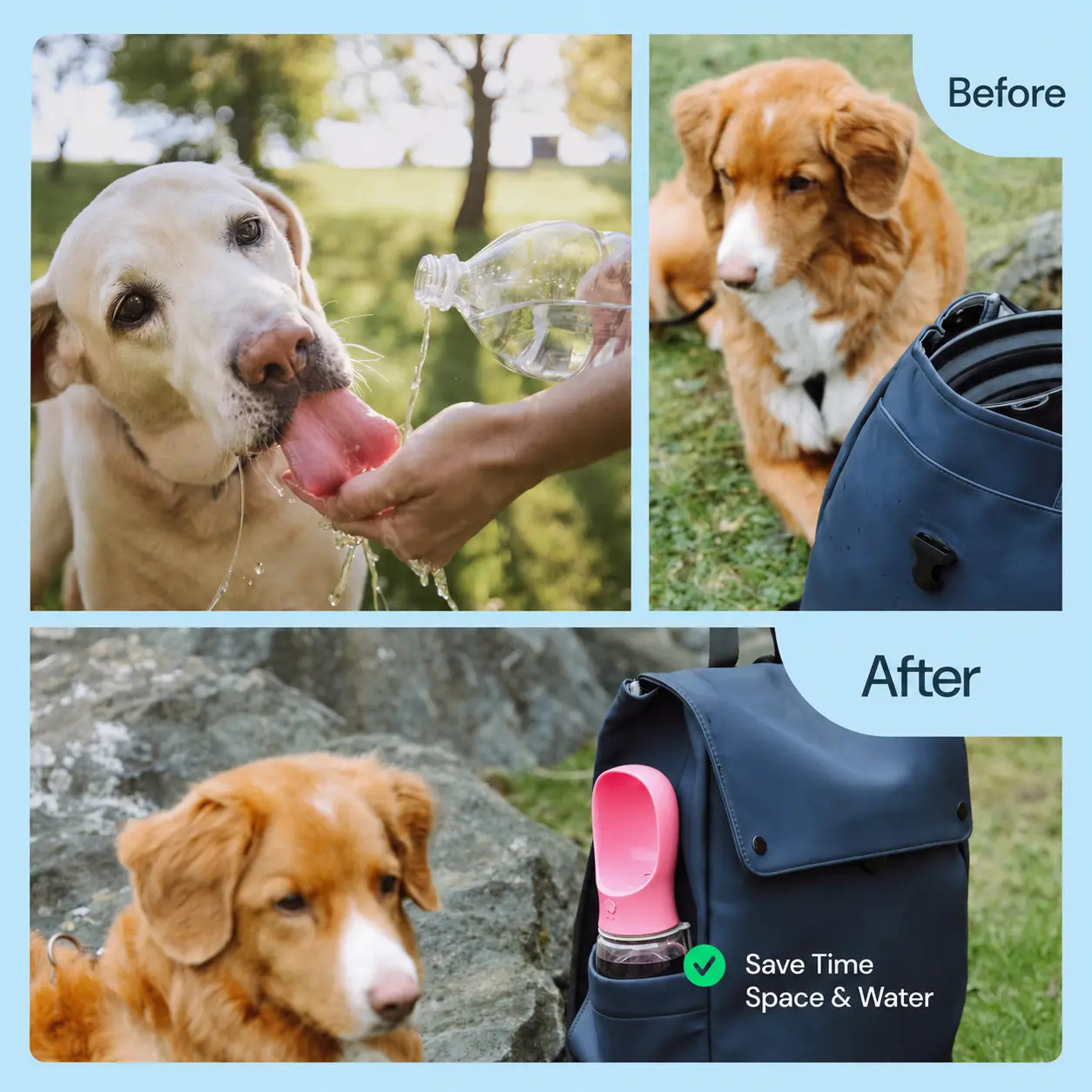 Heeipaw Portable Dog Water Bottle, 2-in-1 Pet Travel Water Bottle & Food Feeder, Leakproof Outdoor Drinking Cup For Dogs
