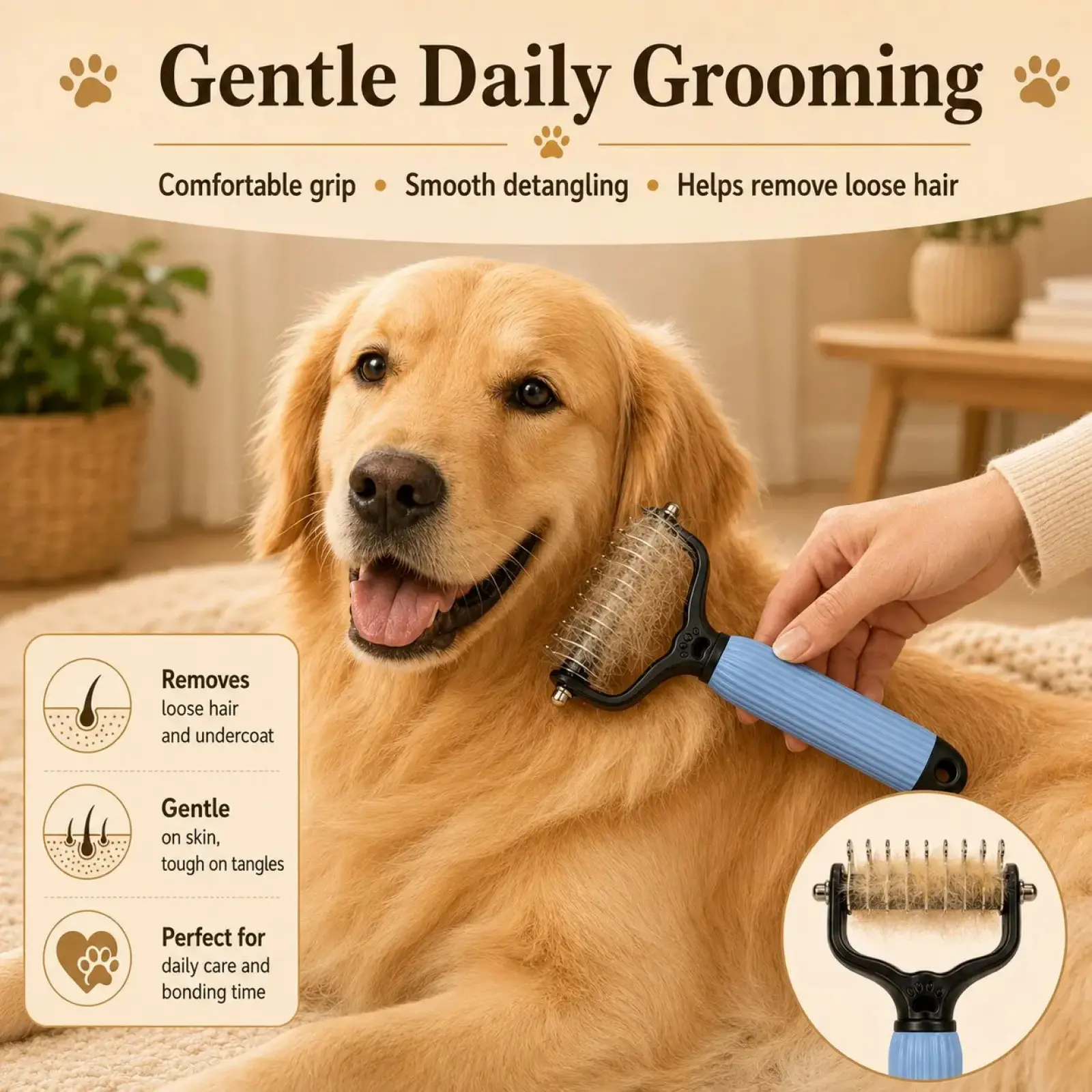 Heeipaw Dog Grooming Comb – Groomer Tools, Stainless Steel Double-Sided Shedding Grooming Kit, Mat-Tamer Teeth for Detangling Ma