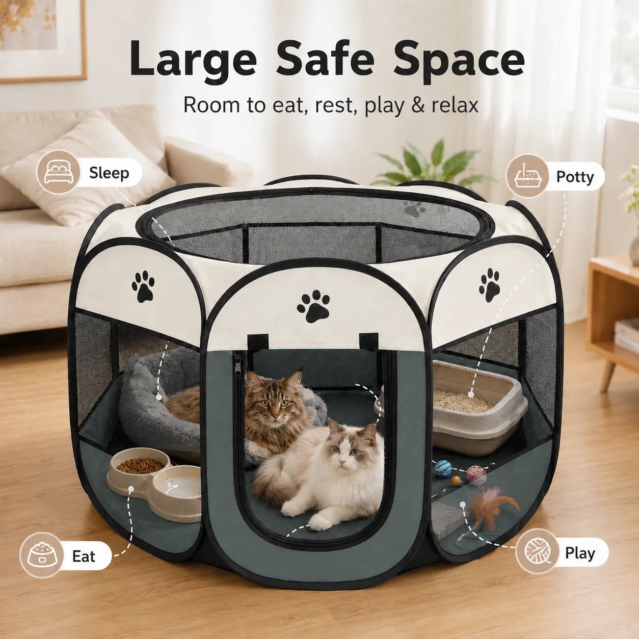 Heeipaw Dog Cat Playpen, Puppy Pet Playpen Indoor for Small Dogs Tent Crates Cage Outdoor