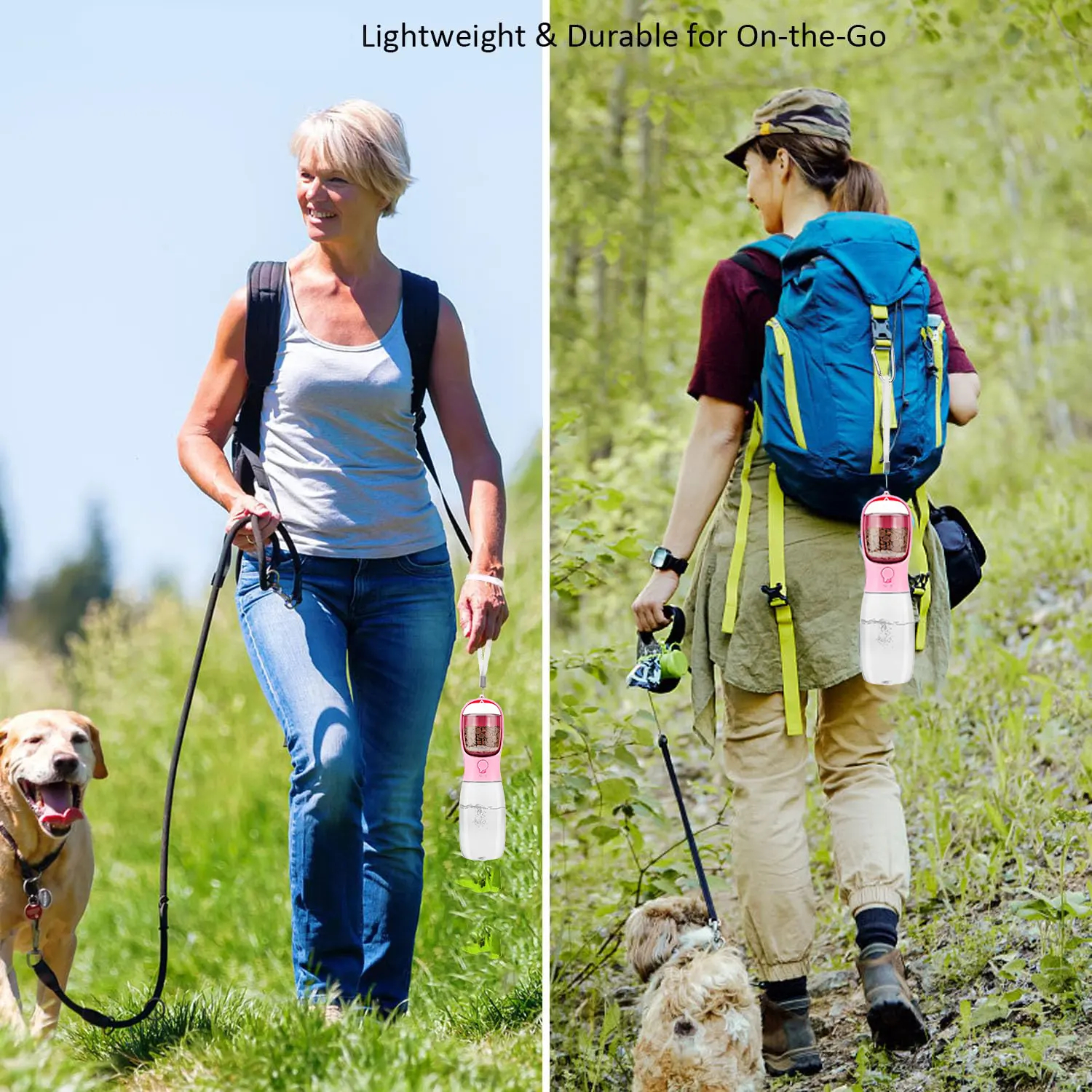 Heeipaw Portable Dog Water Bottle, 2-in-1 Pet Travel Water Bottle & Food Feeder, Leakproof Outdoor Drinking Cup For Dogs