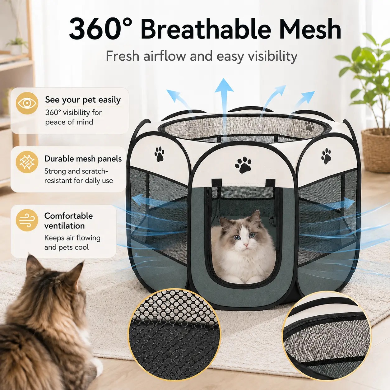 Heeipaw Dog Cat Playpen, Puppy Pet Playpen Indoor for Small Dogs Tent Crates Cage Outdoor