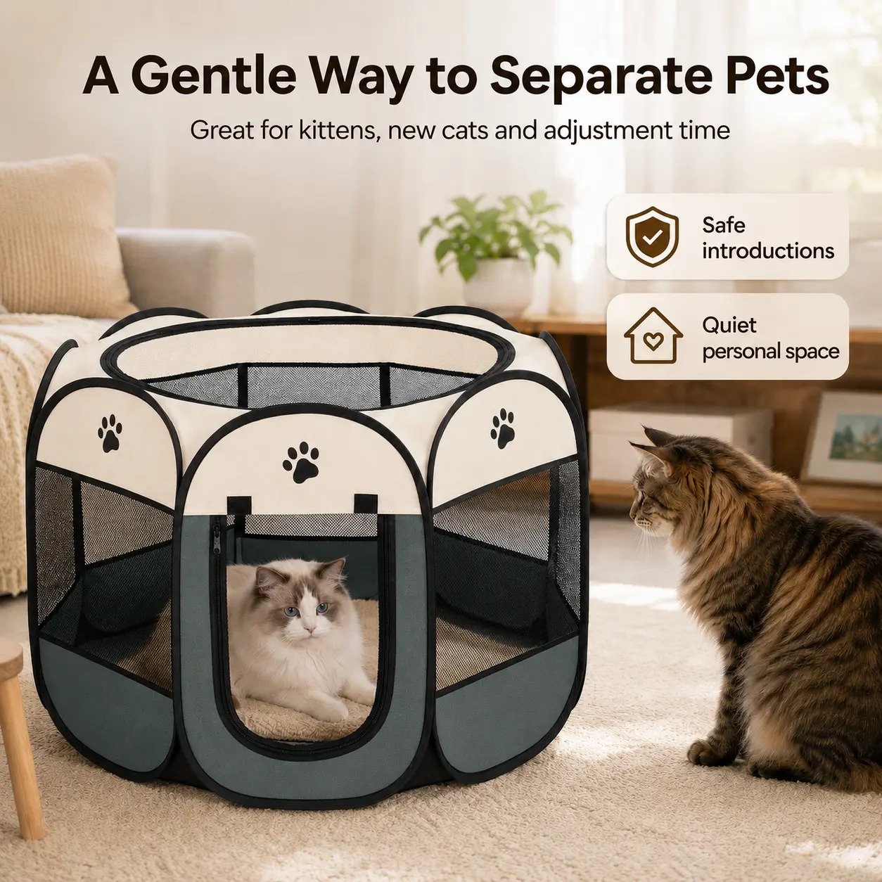Heeipaw Dog Cat Playpen, Puppy Pet Playpen Indoor for Small Dogs Tent Crates Cage Outdoor
