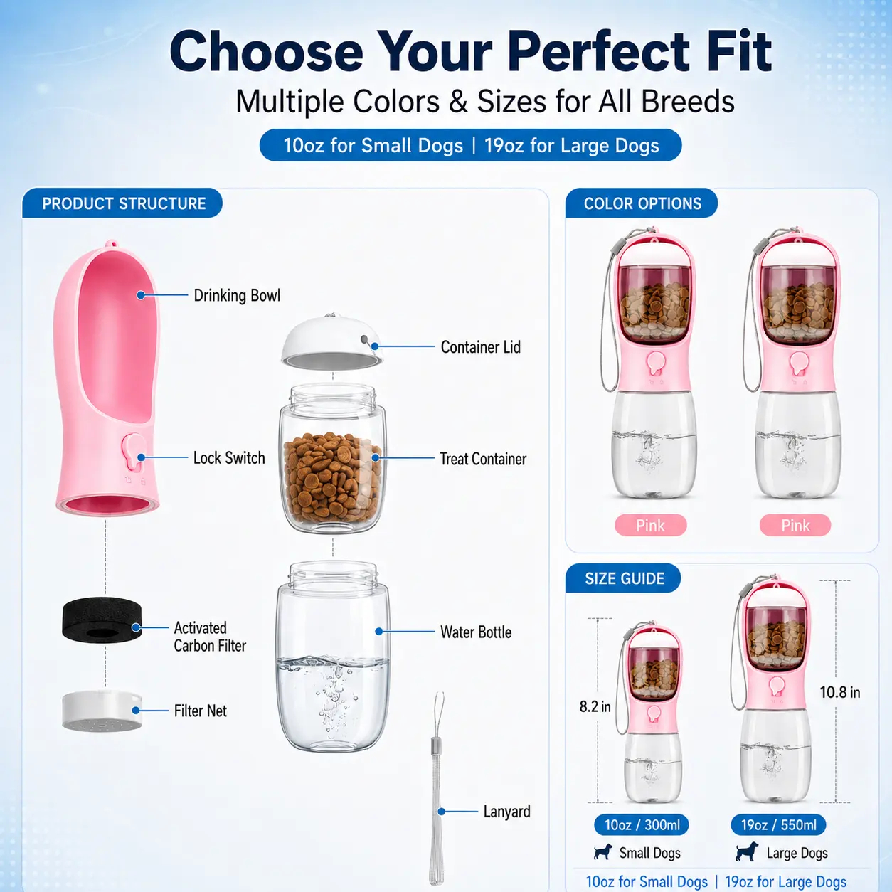 Heeipaw Portable Dog Water Bottle, 2-in-1 Pet Travel Water Bottle & Food Feeder, Leakproof Outdoor Drinking Cup For Dogs