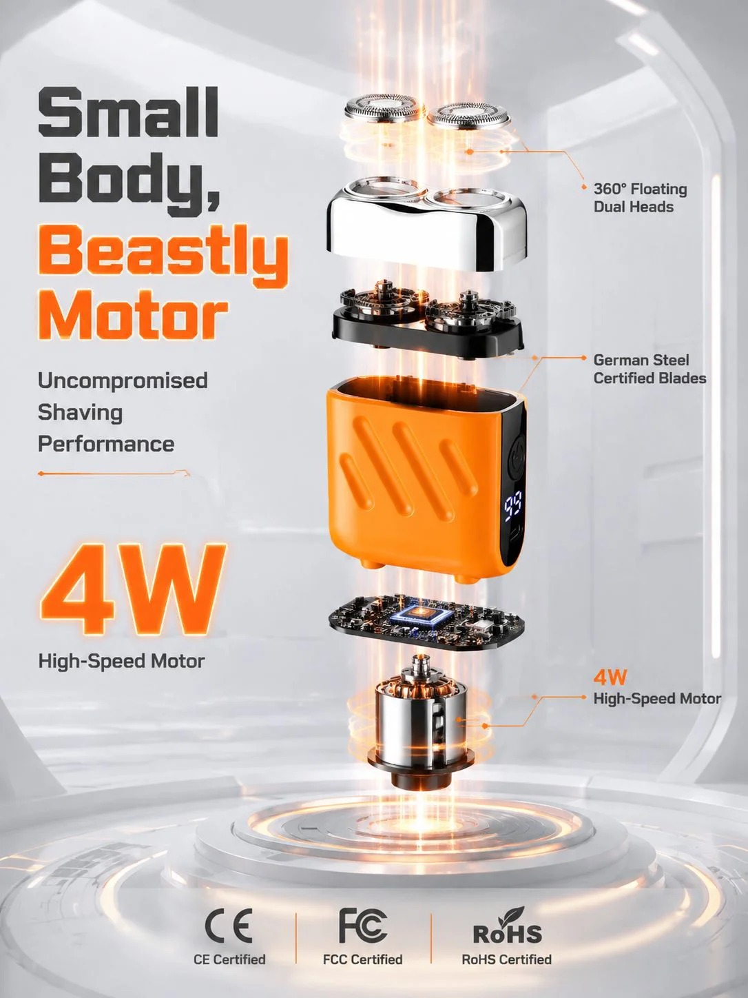 Compact shaver with 4W high-speed motor