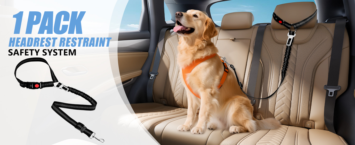 Heeipaw Reflective Dog Car Seat Belt, Adjustable Elastic Bungee Safety Tether With Seat Buckle Clip For Pet Travel