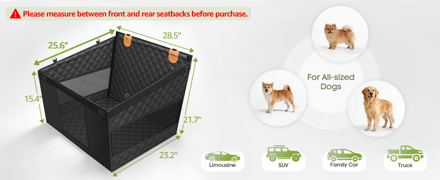 Heeipaw Dog Car Seat Cover – Waterproof Back Seat Pet Car Bed for Large Dogs, Non-Slip Travel Mat for Cars & SUVs