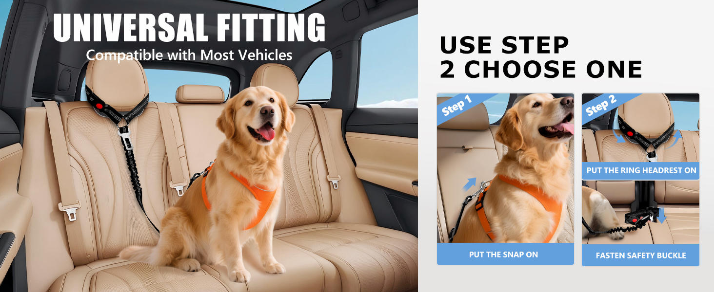Heeipaw Reflective Dog Car Seat Belt, Adjustable Elastic Bungee Safety Tether With Seat Buckle Clip For Pet Travel