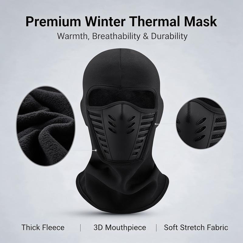 Thermal balaclava fabric and mouthpiece features