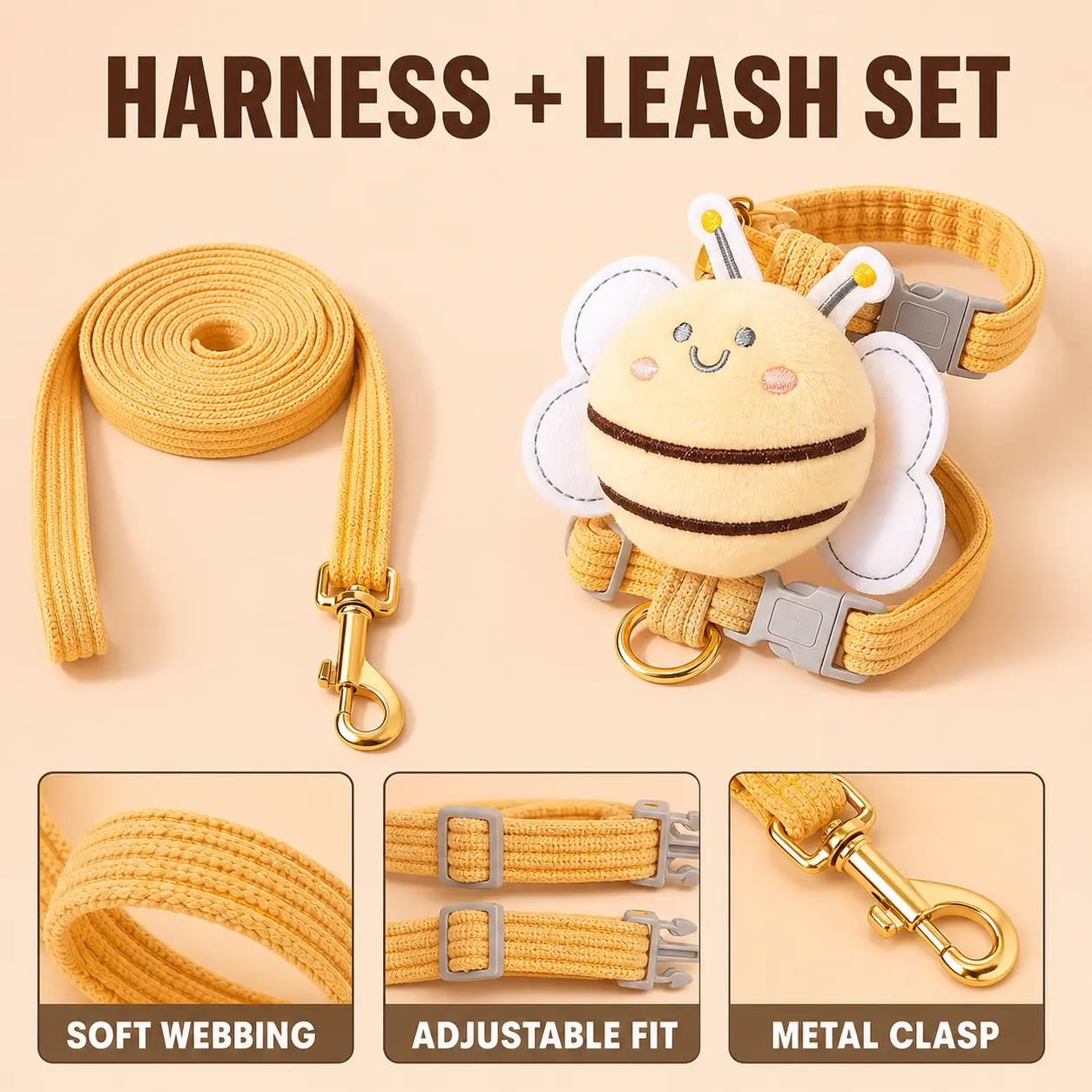 Heeipaw Cute Bee Cat Harness and Leash Set, Breathable Vest Harness for Kittens & Small Dogs, Adjustable Walking Training Strap - image 5