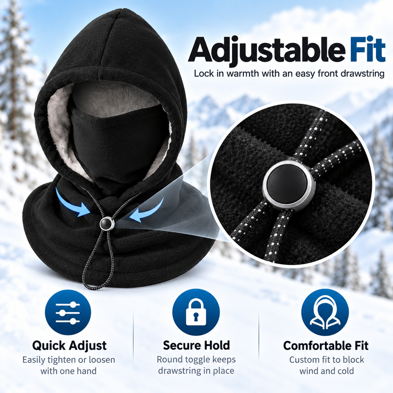 Winter fleece hood face cover and neck warmer product detail 5