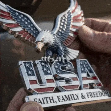 Closeup of sculpted American eagle metal emblem