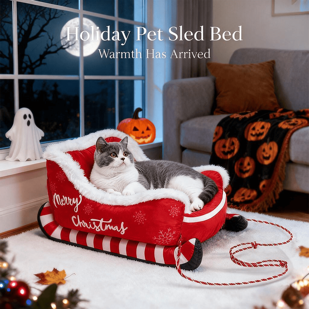 Heeipaw Christmas Sleigh Pet Bed – Cozy Warm Plush Bed for Dogs & Cats, Holiday Winter Nest - image 8