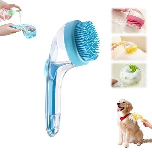 Heeipaw 2-in-1 Pet Bath Brush with Soap Dispenser – Dog & Cat Grooming Brush for Bathing, Massage & Hair Cleaning