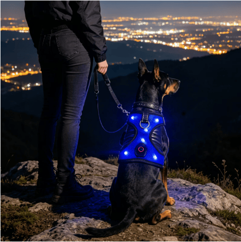 Heeipaw LED Dog Harness – Rechargeable No Pull Safety Vest for Night Walks - Blue - Size-L - image 3
