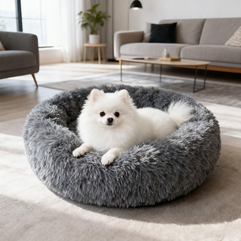 Heeipaw Calming Donut Dog Bed, Plush Round Pet Bed For Dogs & Cats, Soft Furry Puppy Bed With Cozy Bolstered Design, Winter Warm Sleeping Cushion For Small Medium Pets - image 1