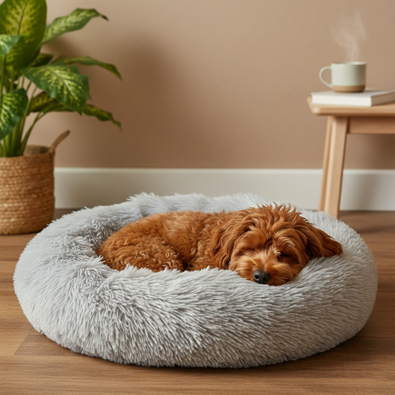 Heeipaw Calming Donut Dog Bed, Plush Round Pet Bed For Dogs & Cats, Soft Furry Puppy Bed With Cozy Bolstered Design, Winter Warm Sleeping Cushion For Small Medium Pets - image 3