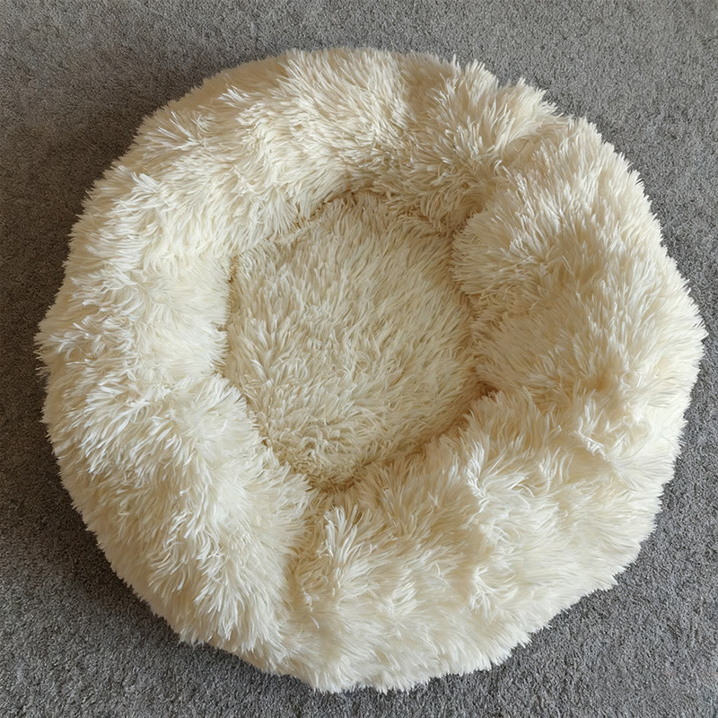 Heeipaw Calming Donut Dog Bed, Plush Round Pet Bed For Dogs & Cats, Soft Furry Puppy Bed With Cozy Bolstered Design, Winter Warm Sleeping Cushion For Small Medium Pets - 100cm - Beige - image 6