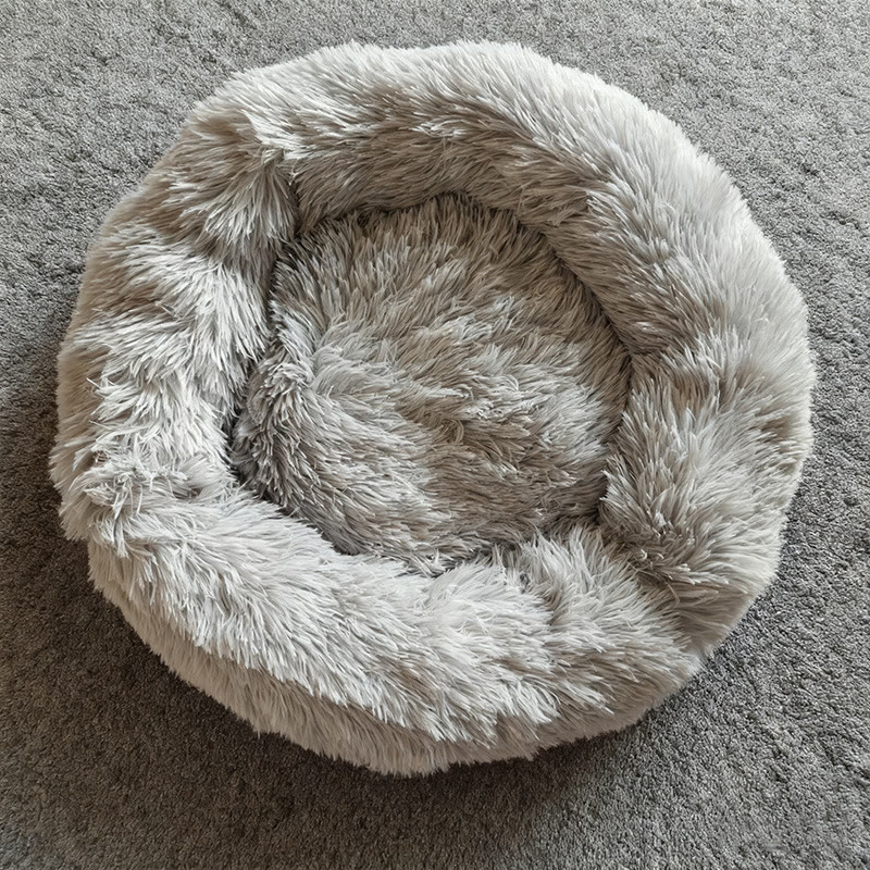 Heeipaw Calming Donut Dog Bed, Plush Round Pet Bed For Dogs & Cats, Soft Furry Puppy Bed With Cozy Bolstered Design, Winter Warm Sleeping Cushion For Small Medium Pets - 100cm - Light Gray - image 4