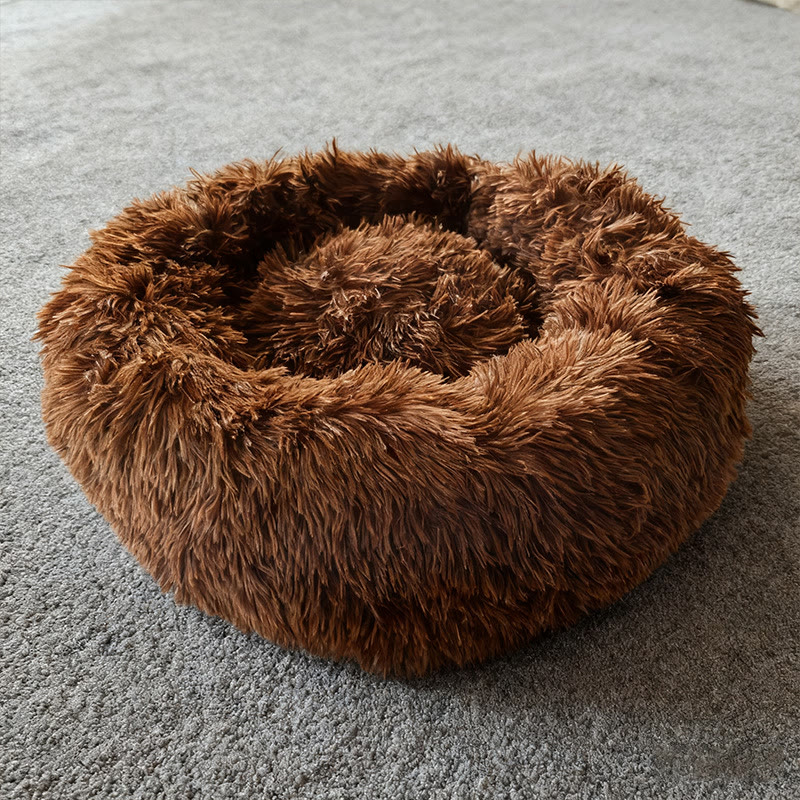 Heeipaw Calming Donut Dog Bed, Plush Round Pet Bed For Dogs & Cats, Soft Furry Puppy Bed With Cozy Bolstered Design, Winter Warm Sleeping Cushion For Small Medium Pets - 100cm - Coffee - image 9