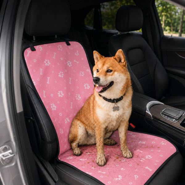 Heeipaw Carsafe Waterproof Dog Car Seat Mat – Protective Travel Pad For Dogs & Cats - Pink Bone Print - image 3