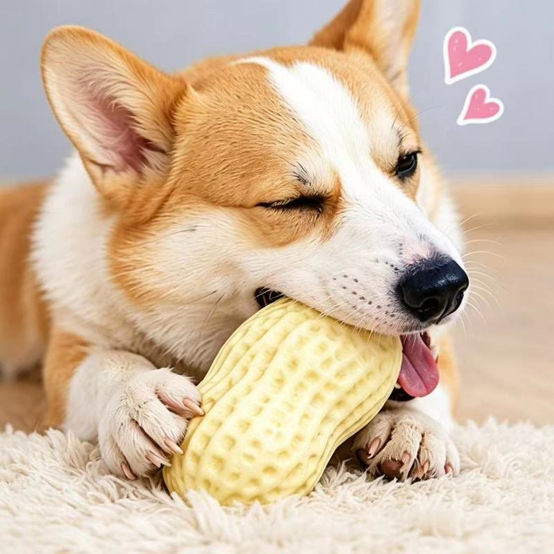 Durable Dog Toy For Heeipaw Chewing, Sound-activated Peanut Shape, Interactive Chew, Long-lasting Design Toy For Dogs' Dental Health & Entertainment, Interactive Tough Chewer - image 1