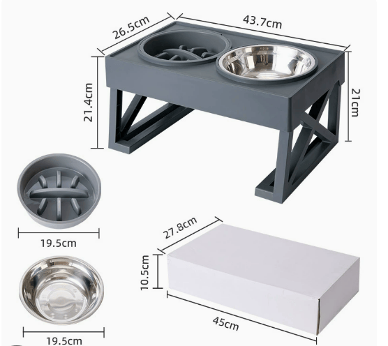 Heeipaw Adjustable Raised Dog Bowl Set – Stainless Steel Double Bowls For Food & Water - Adjustable elevated bowl - Grey - image 2
