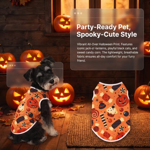 Heeipaw Halloween Pumpkin Dog Costume Vest – Cute Printed Pet Shirt, Sleeveless Dog Clothes for Small Dogs - image 2