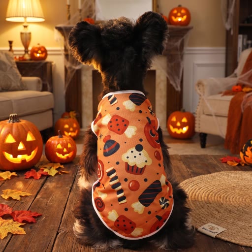 Heeipaw Halloween Pumpkin Dog Costume Vest – Cute Printed Pet Shirt, Sleeveless Dog Clothes for Small Dogs - image 1