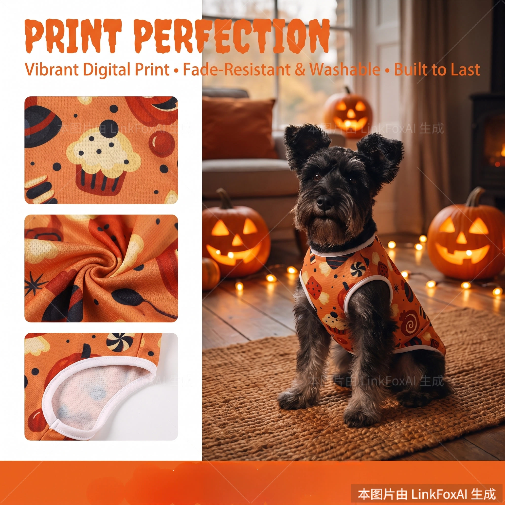 Heeipaw Halloween Pumpkin Dog Costume Vest – Cute Printed Pet Shirt, Sleeveless Dog Clothes for Small Dogs - image 5