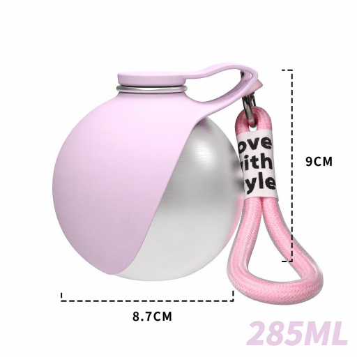 Heeipaw Portable Stainless Steel Dog Water Bottle with Foldable Bowl & Carabiner - Solid pink (unpatterned) - 285ML - image 5