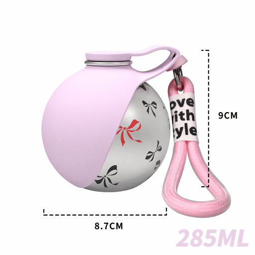 Heeipaw Portable Stainless Steel Dog Water Bottle with Foldable Bowl & Carabiner - Pink with a print - 285ML - image 4