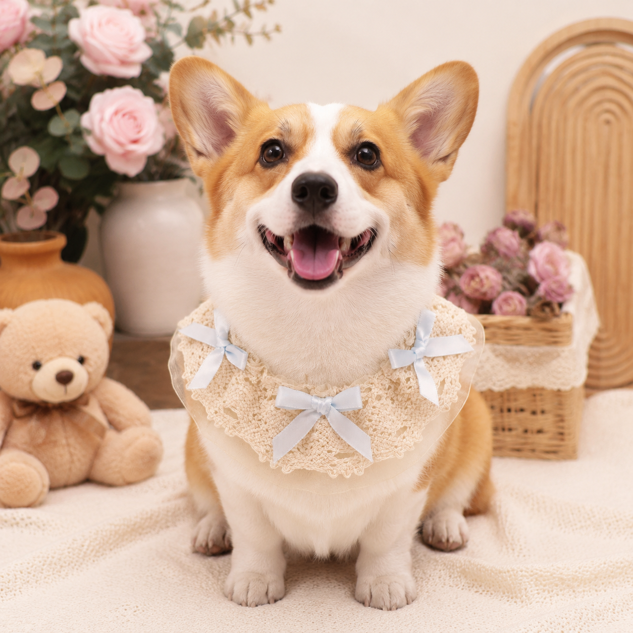 Heeipaw Pet Bandana Scarf For Dogs & Cats, Cute Lace Princess Collar Bib For Small Dogs, Teddy, Bichon, Puppy Fashion Accessories - Light Blue - L - image 3