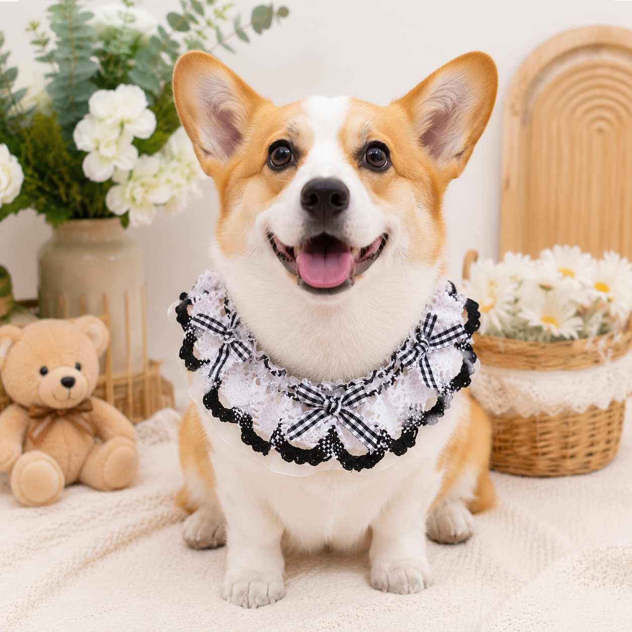 Heeipaw Pet Bandana Scarf For Dogs & Cats, Cute Lace Princess Collar Bib For Small Dogs, Teddy, Bichon, Puppy Fashion Accessories - Black Lace - L - image 1