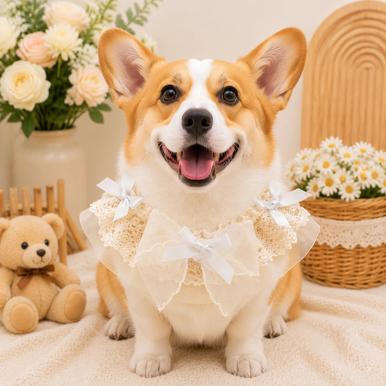 Heeipaw Pet Bandana Scarf For Dogs & Cats, Cute Lace Princess Collar Bib For Small Dogs, Teddy, Bichon, Puppy Fashion Accessories - Cream White - L - image 6