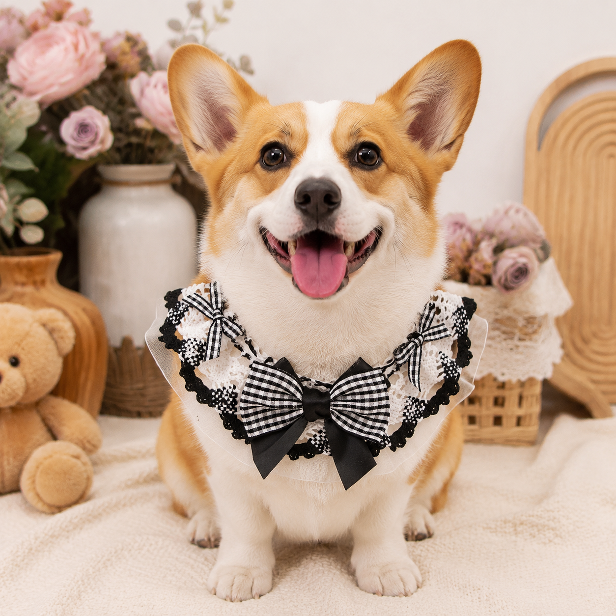 Heeipaw Pet Bandana Scarf For Dogs & Cats, Cute Lace Princess Collar Bib For Small Dogs, Teddy, Bichon, Puppy Fashion Accessories - Black & White Check - L - image 4