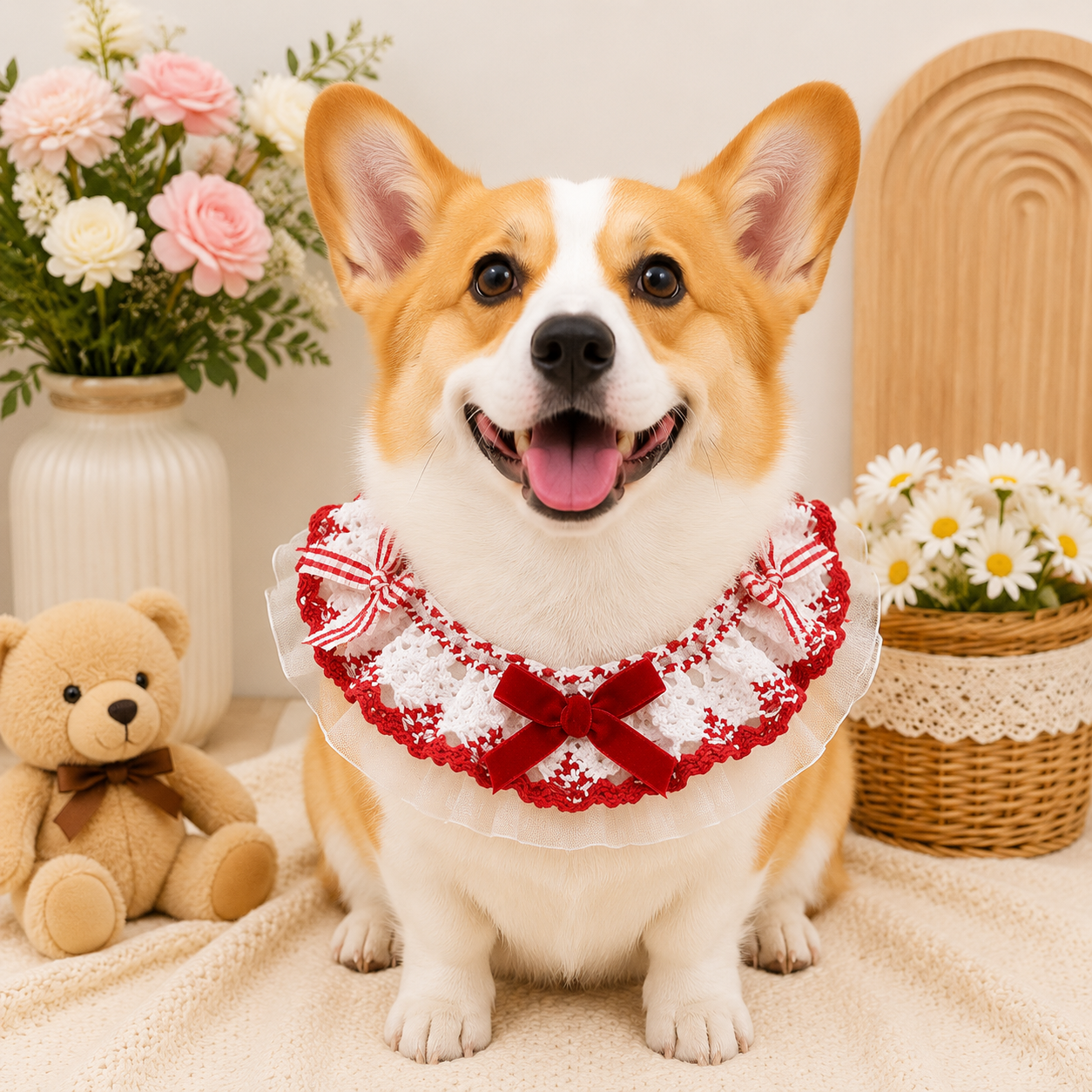 Heeipaw Pet Bandana Scarf For Dogs & Cats, Cute Lace Princess Collar Bib For Small Dogs, Teddy, Bichon, Puppy Fashion Accessories - Red Velvet - L - image 7