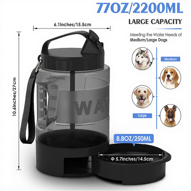 Heeipaw 2.2L Large Capacity Portable Dog Water Bottle for Walking, Hiking & Travel - image 8